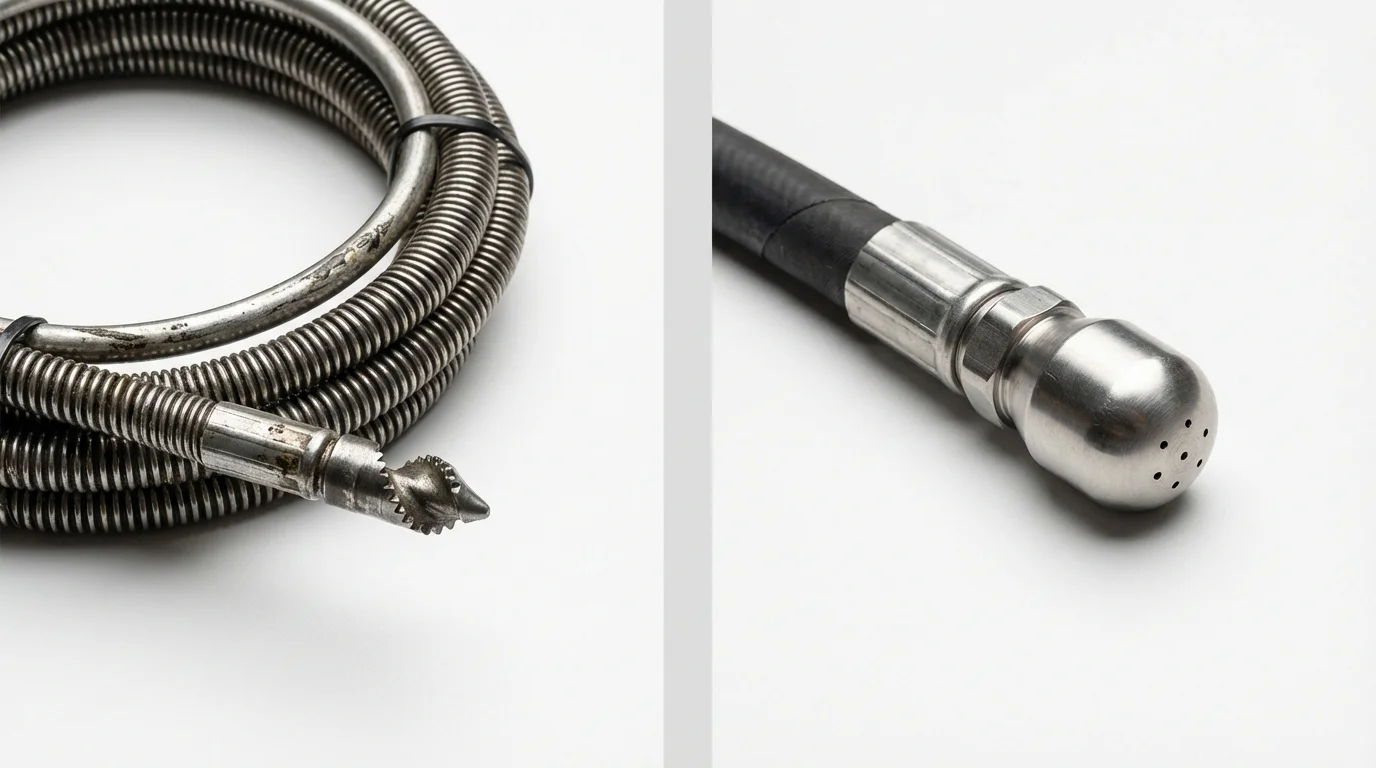 Drain snake cable and hydro jetting nozzle used for drain cleaning in Cornwall, PA