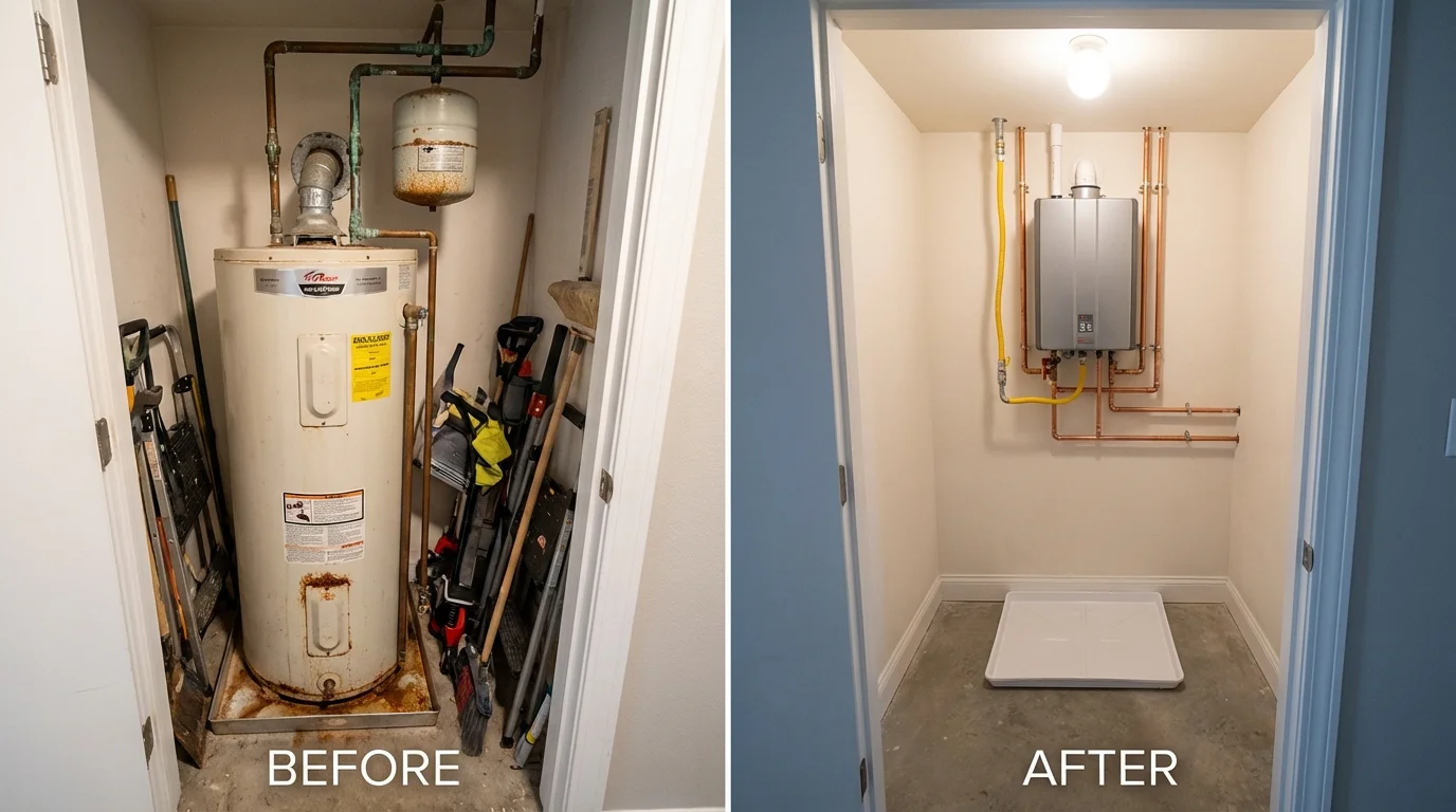 Tank water heater versus wall-mounted tankless unit comparison for Cornwall, PA homeowners